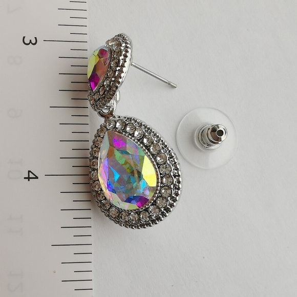 NWT Aurora Borealis crystal dangle drop earrings in silver tone - Picture 4 of 6